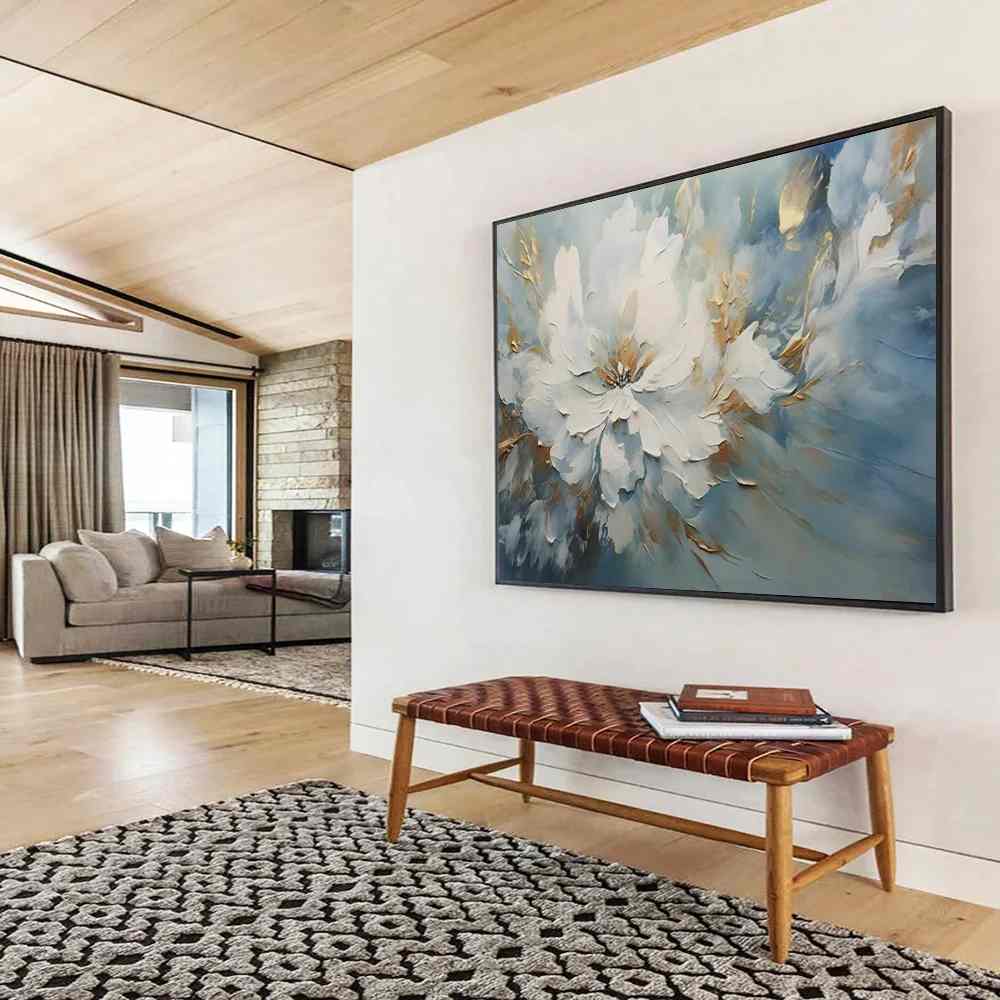 Blue Hand-painted Flower Elegant Abstract Canvas Wall Art 0V3XX